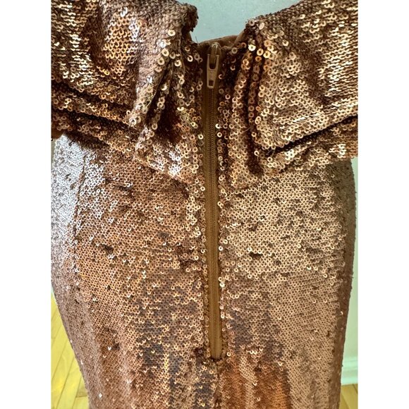 C/Meo Collective Womens Rose Gold Sequin Midi Dress With Ruffle Cold Shoulder De - Picture 8 of 11